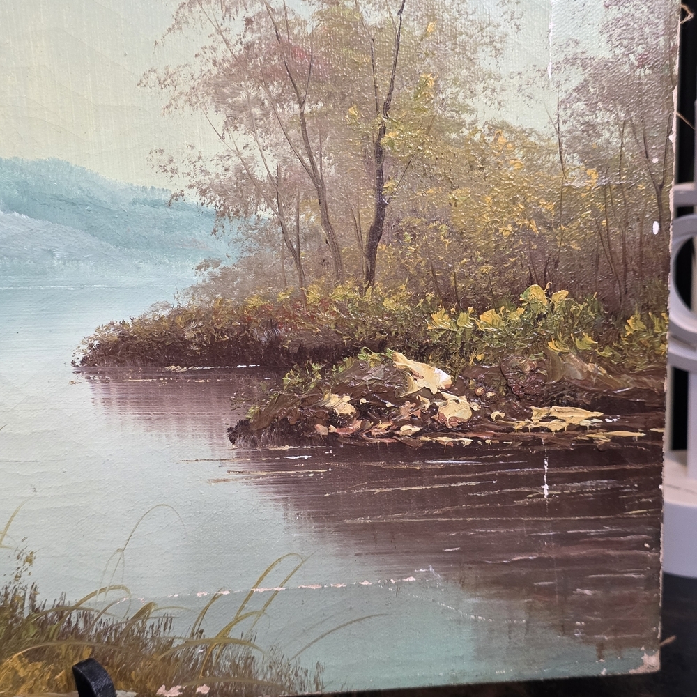 Vintage Signed Oil Painting Landscape River Forest Autumn Canvas 16"x20" - Picture 4 of 11